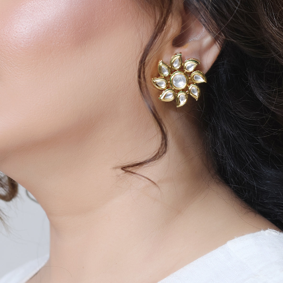 Leafy Kundan Stud Earrings