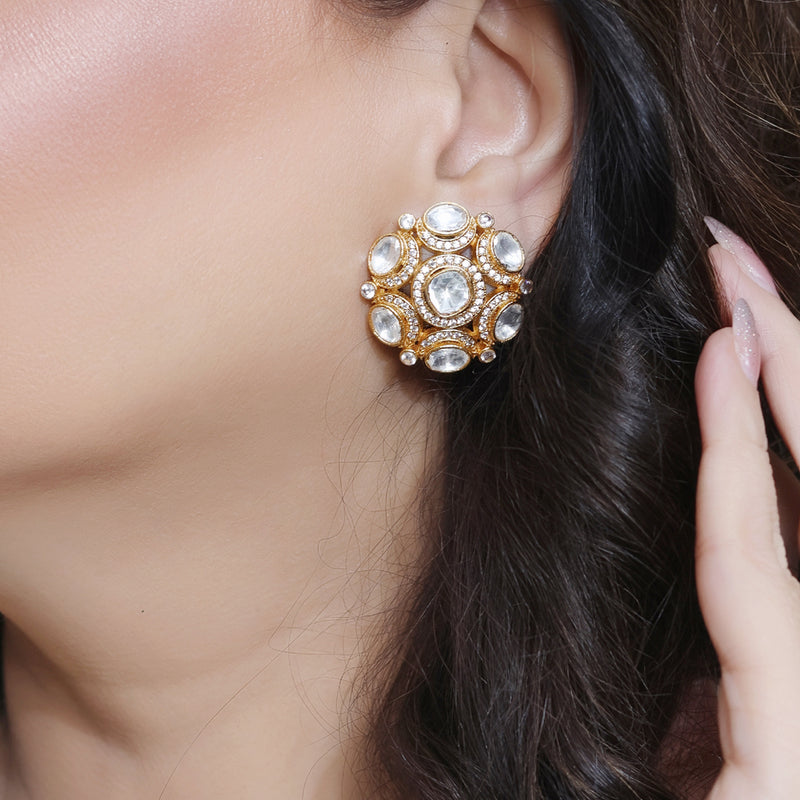 Gold Finish Polki Stud Earrings