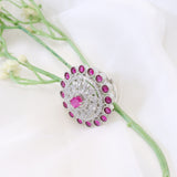Ruby Colour Stone Studded Adjustable Ring