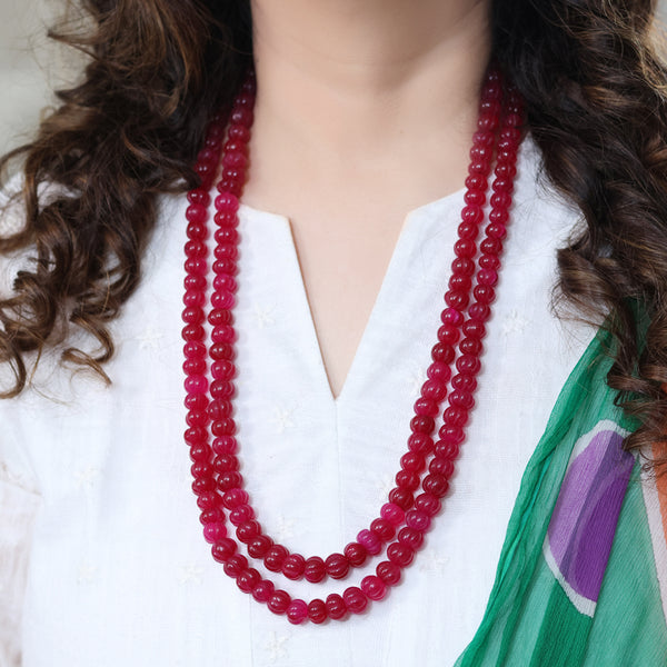 Pumpkin Beads Ruby Necklace