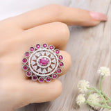 Ruby Colour Stone Studded Adjustable Ring
