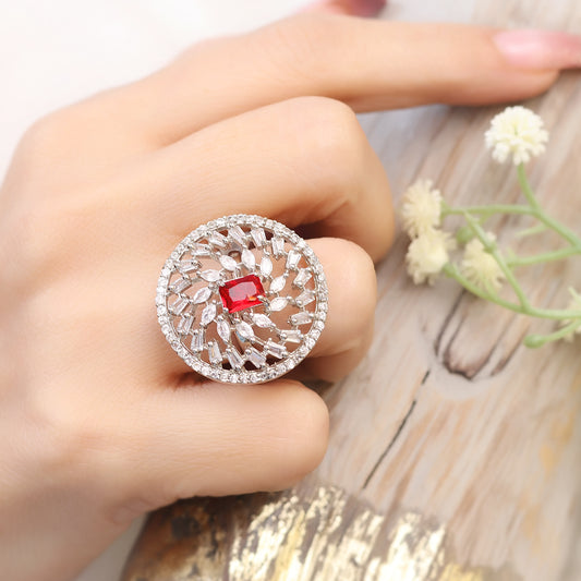 Dark Pink AD Stone Adjustable Ring