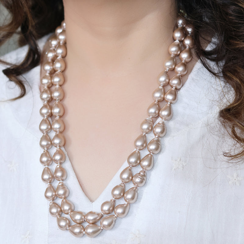 Double Line Rosegold Pearls Necklace Set