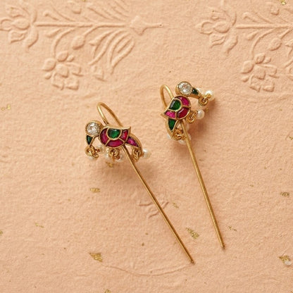Emerald and Ruby Needle Earrings