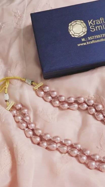 Aarna Double Line Rosegold Pearls Necklace Set