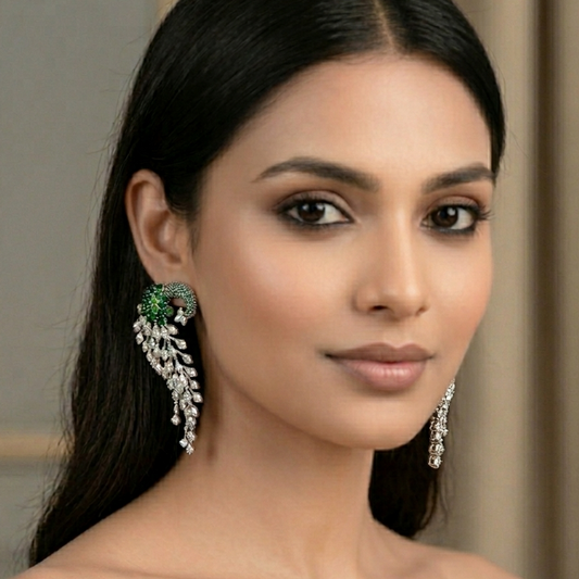 Royal Mayuri Crystal Drop Earrings