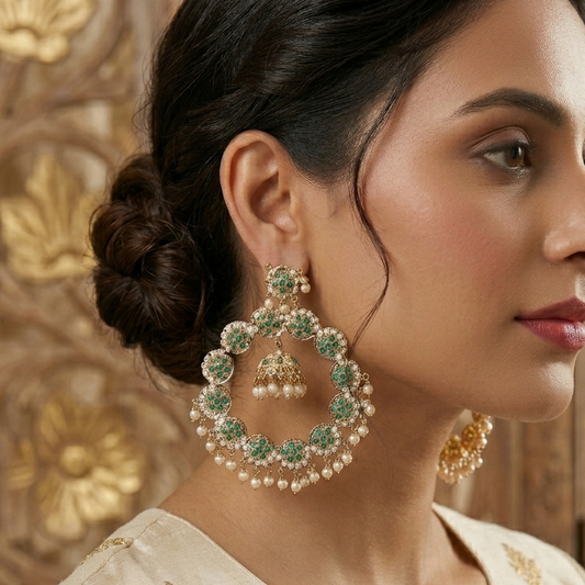 Green Stone Jadau Earrings