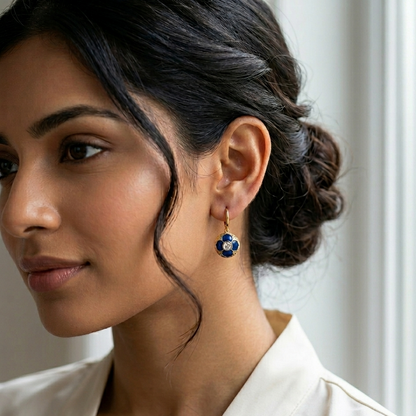 Midnight Blue Enamel Floral Earrings