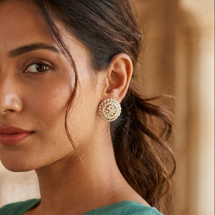 Malti Gold and Pearl Jadau Earrings