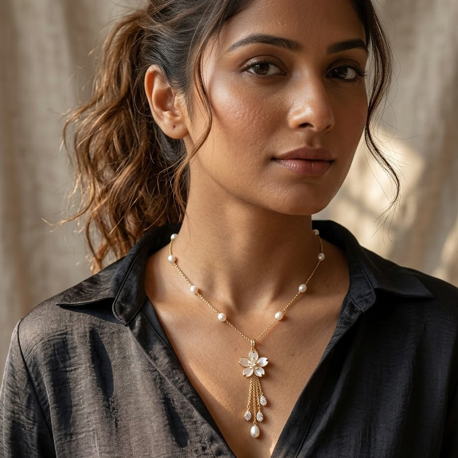 Flower Pearl Tassel Necklace