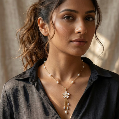 Flower Pearl Tassel Necklace