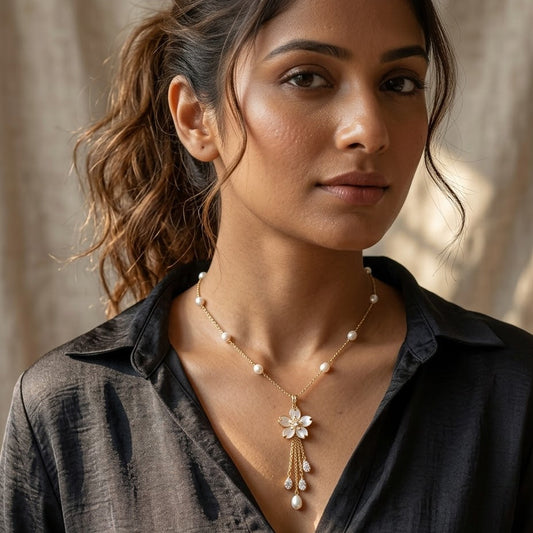 Flower Pearl Tassel Necklace