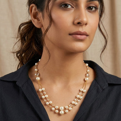 Pearls Double Line Stone Necklace