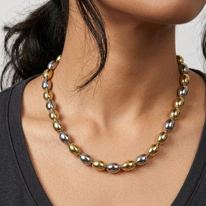 Two Toned Oval Beads Necklace