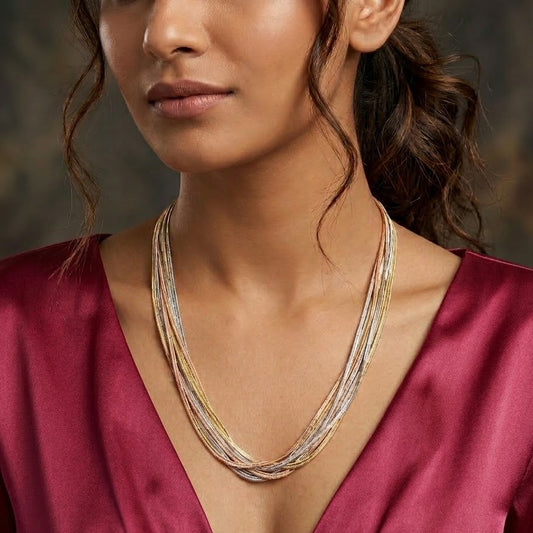 Three Toned Western Layered  Chain Necklace