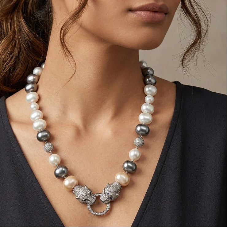 Panther Grey And White Necklace