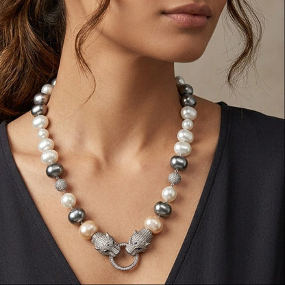 Panther Grey And White Necklace