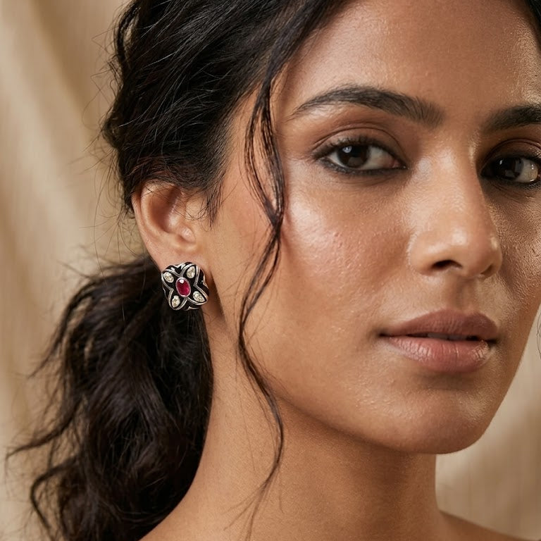 Black Stone Studded Earrings