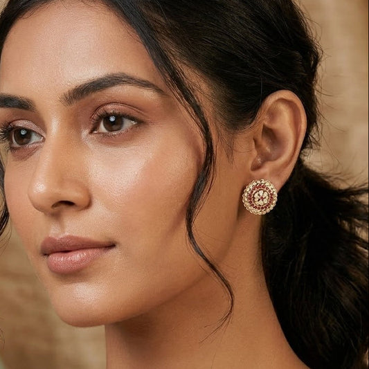 Kashvi Ruby Coloured Jadau Earrings