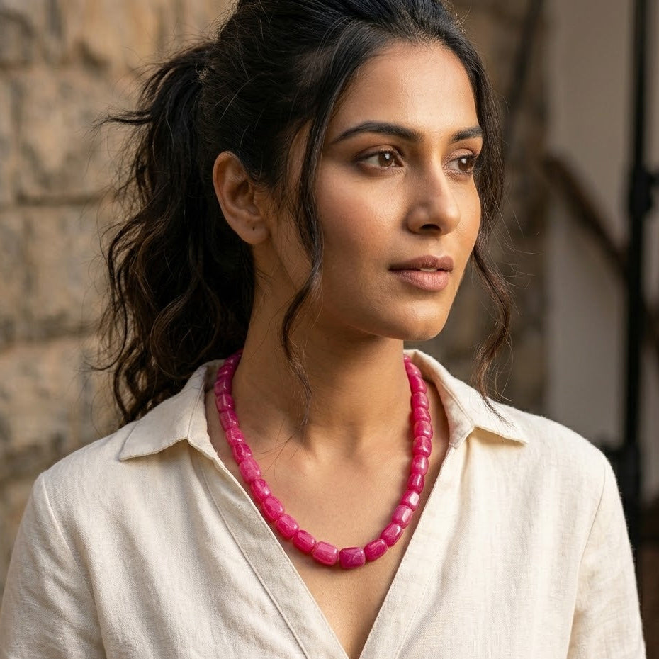 Ruby Coloured Stone Necklace