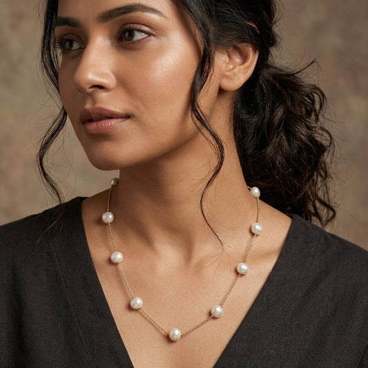 White Oval Pearl Necklace
