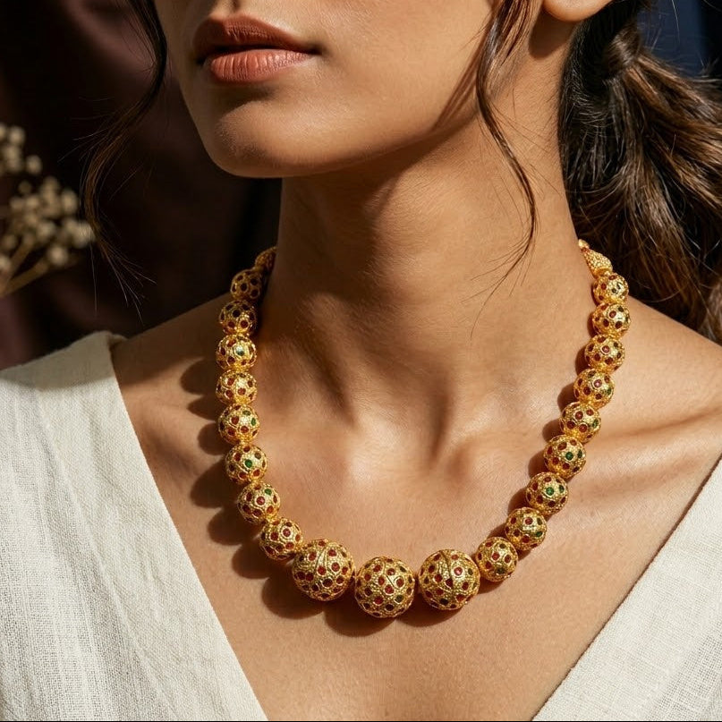 Red Jadau Beads Mala Necklace