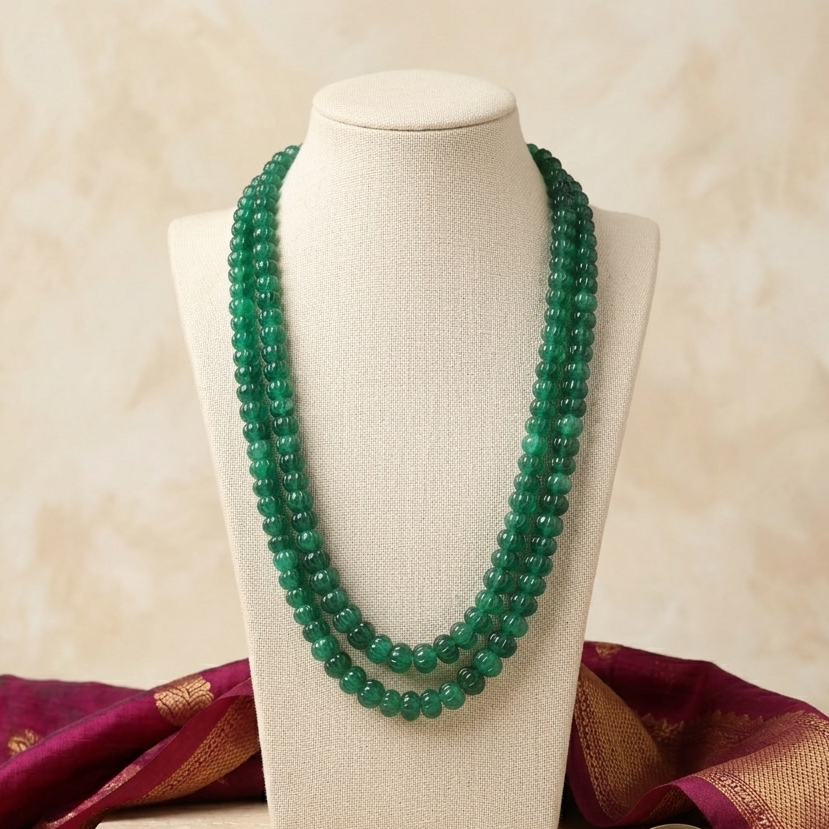Pumpkin Beads Emerald Necklace