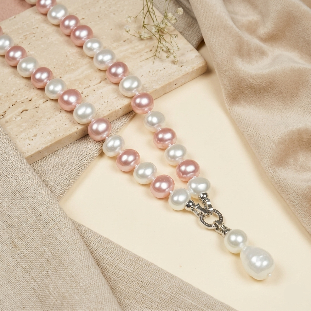 Pink and White Pearl Necklace