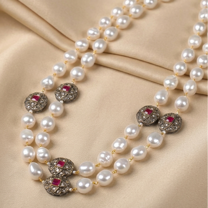 Ishvaa Pearl and Marcasite Balls Necklace Set