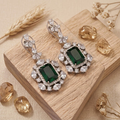 Pritika Emerald Toned American Diamond Earrings