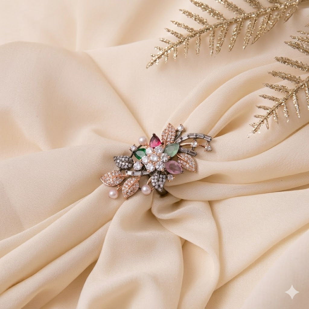 Aarohi Multi Coloured Ring in Black Polish