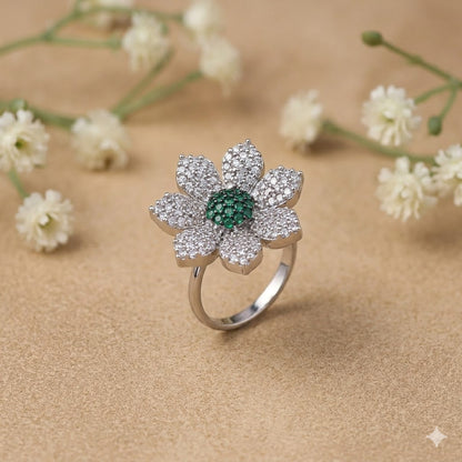 Zirconia Adjustable Flower Ring