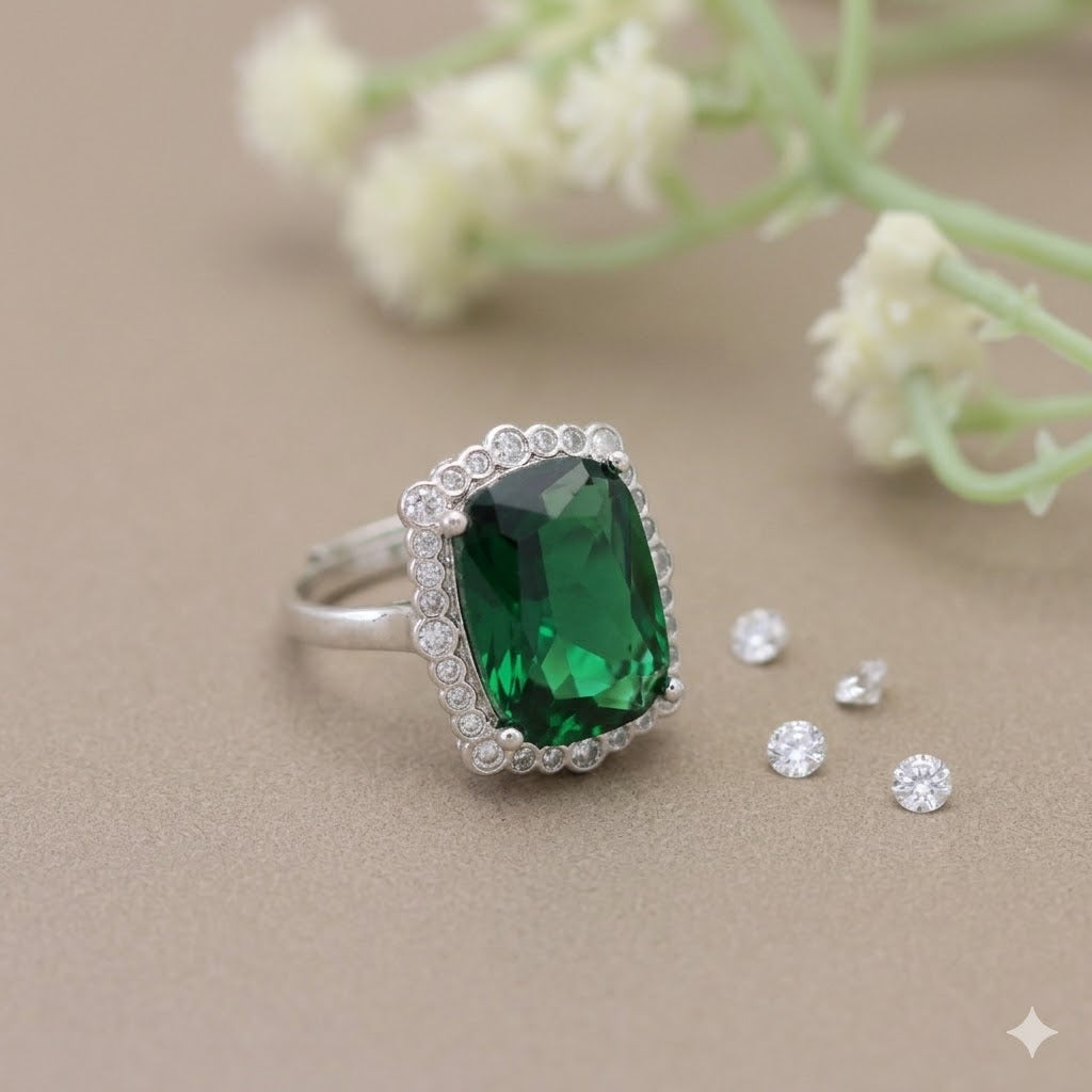 Green Stone Studded Adjustable Ring