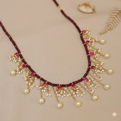 Ruby and Pearl Droplet Necklace