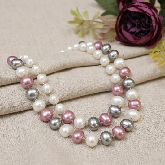 Pink and Grey Layered Necklace