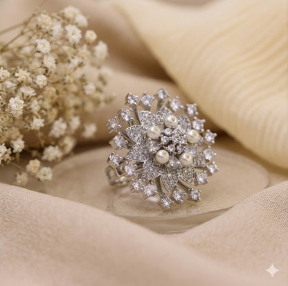 Zirconia and Pearl Cocktail Ring