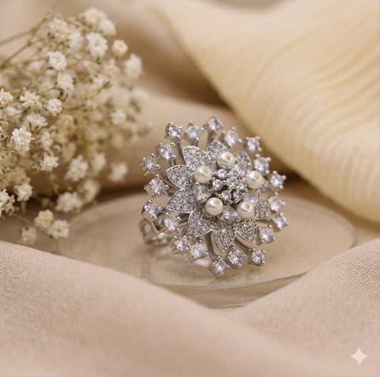Zirconia and Pearl Cocktail Ring