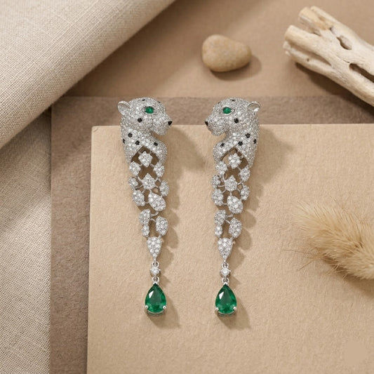 Green Gem Panther Earrings