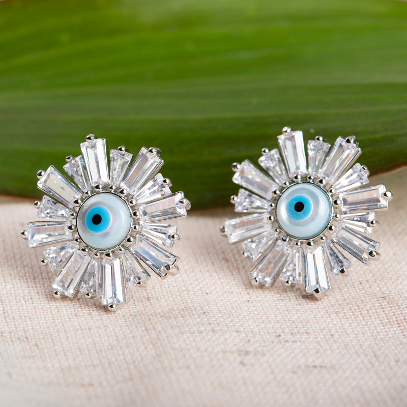 Evil Eye Baguette Stud Earrings