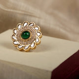 Gold Tone Green Kundan Ring