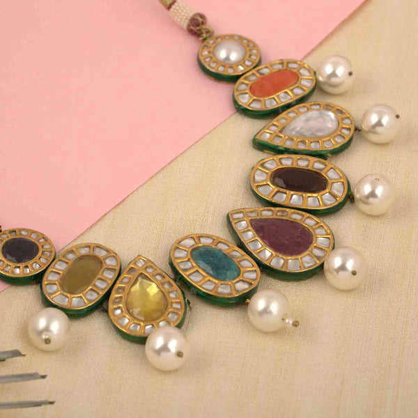 Navratan Necklace Set with a pearl drop