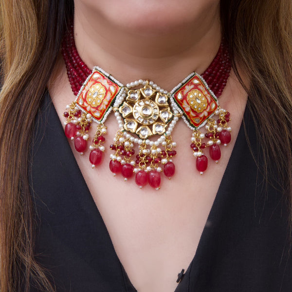 Ruby Colour Kundan Choker Set