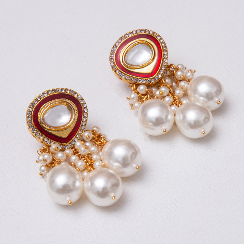 Red Enamel Choker Necklace set with Pearls