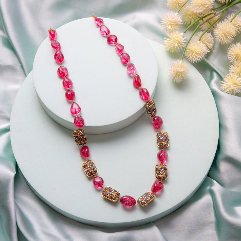 Marcasite Balls Pink Necklace set