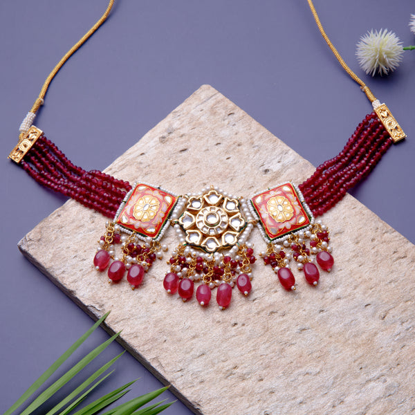 Ruby Colour Kundan Choker Set