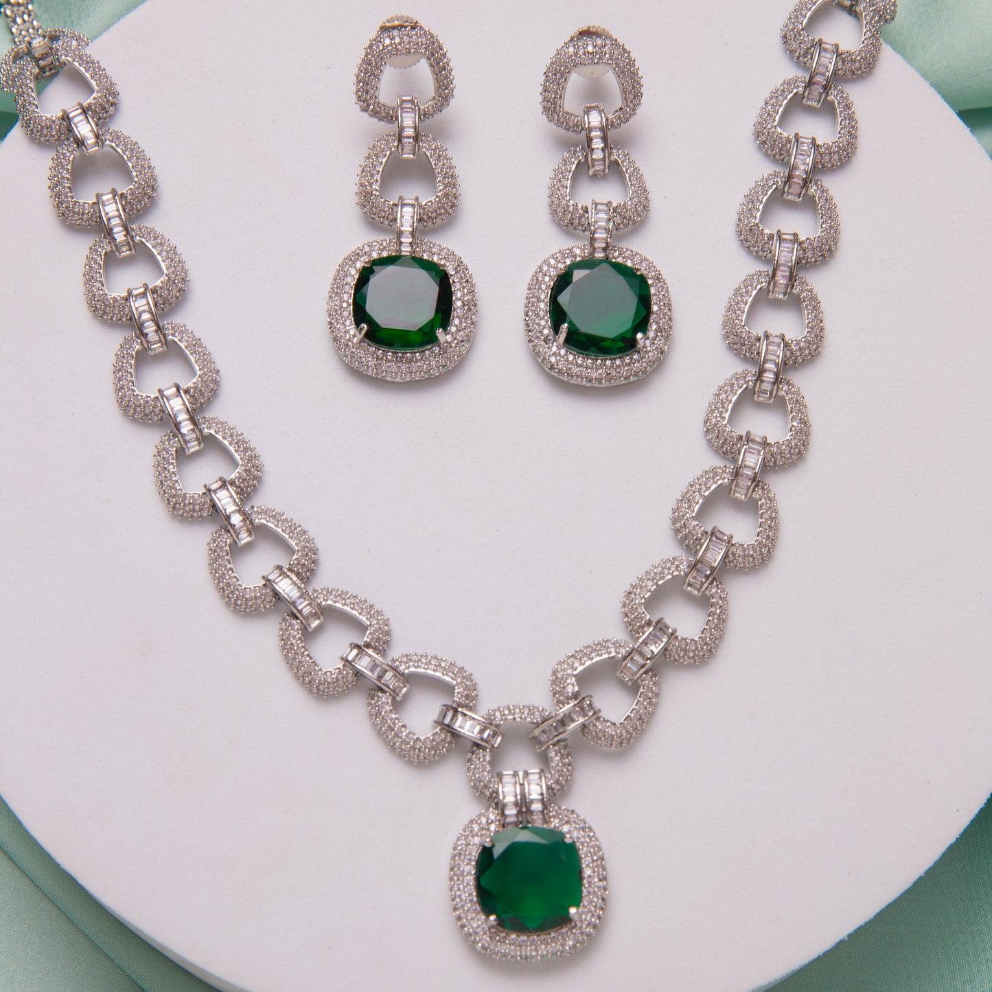 Emerald Stone Zirconia Necklace Set