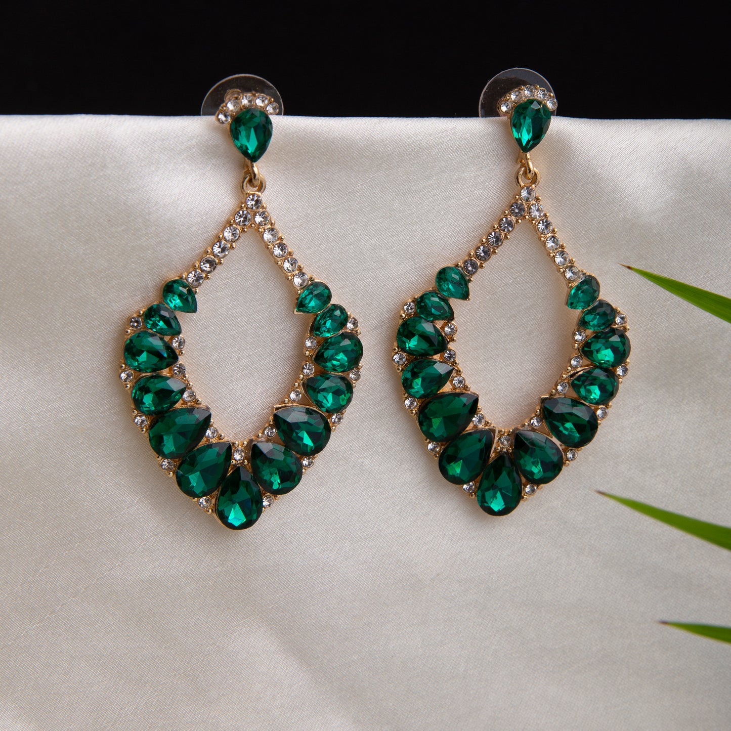 Green Pear Shaped Bling Earrings