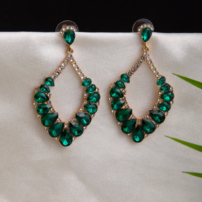 Green Pear Shaped Bling Earrings