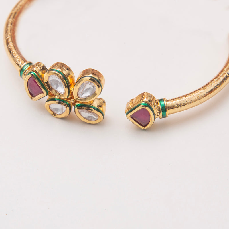 Gold Toned Ruby Kundan Bracelet