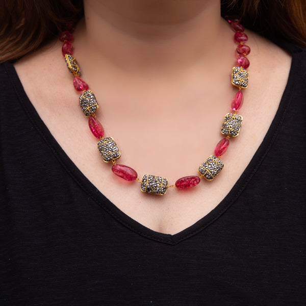 Marcasite Balls Pink Necklace set